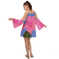 Pink Blue Rose Kimono Sleeves Womens Boho Dress - dresses - Sharon Tatem LLC.