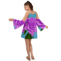 Purple Aqua Rose Kimono Sleeves Womens Boho Dress - dresses - Sharon Tatem LLC.
