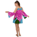 Pink Aqua Rose Kimono Sleeves Womens Boho Dress - dresses - Sharon Tatem LLC.