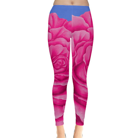 Leggings Pink Blue Rose - leggings-pants - Sharon Tatem LLC.
