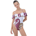 Red Seahorse Frill One Piece Swimsuit - fashion-one-piece-swimsuits - Sharon Tatem LLC.