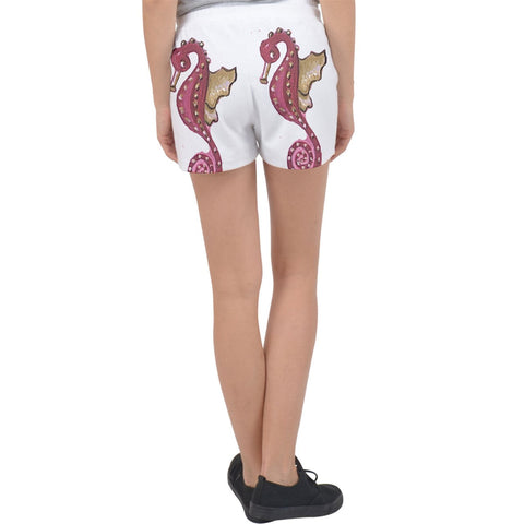 Red Seahorse Velour Lounge Shorts - shorts - Sharon Tatem LLC.