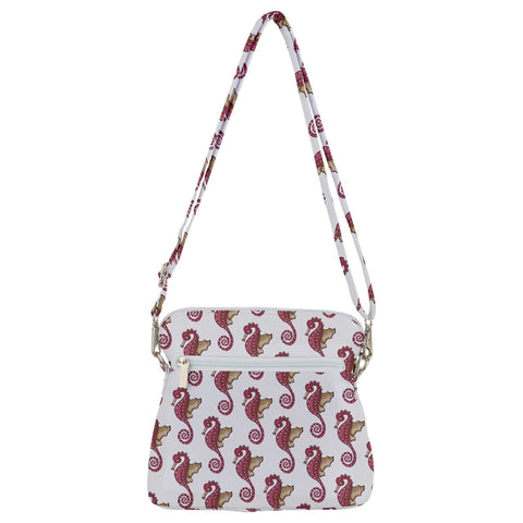 Red Seahorse Pattern Zipper Messenger Bag - reusable-grocery-bags - Sharon Tatem LLC.
