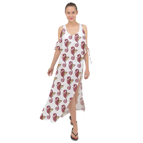 Red Seahorse Pattern Maxi Chiffon Cover Up Dress - novelty-tank-tops - Sharon Tatem LLC.