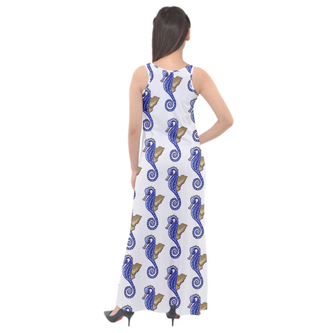 Seahorses Sleeveless Velour Maxi Dress - Dresses - Sharon Tatem LLC.