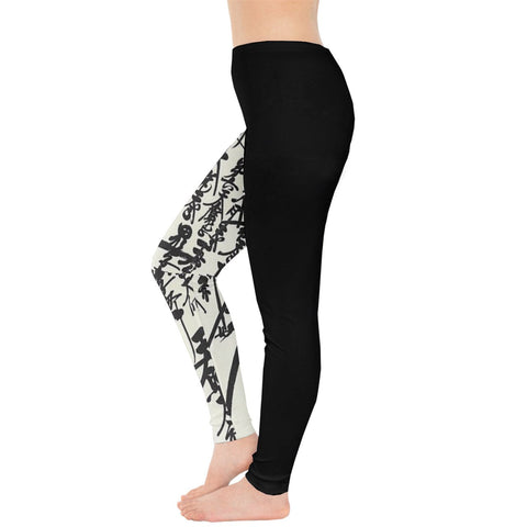 Oriental Design Leggings Black And White Yoga Legging - leggings-pants - Sharon Tatem LLC.
