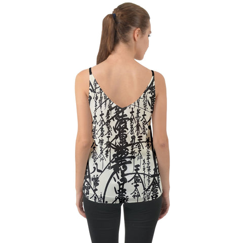 Oriental Pattern Chiffon Cami Black and White - tank-top-and-cami-shirts - Sharon Tatem LLC.