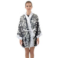 Satin Kimono Oriental Design Kimono Black And White Long Sleeve Kimono Long Sleeve - bathrobes - Sharon Tatem LLC.