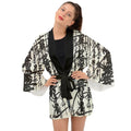 Oriental Design Kimono Black And White Long Sleeve Kimono - nightgowns - Sharon Tatem LLC.