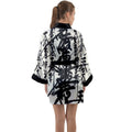 Oriental Long Sleeve Satin Kimono Black and White - bathrobes - Sharon Tatem LLC.