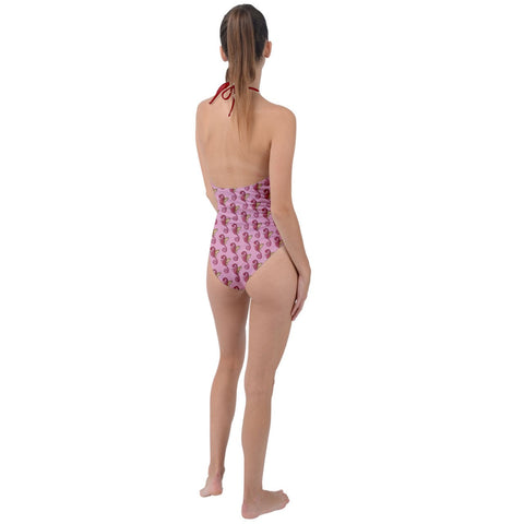 Pink Seahorses Plunge Cut Halter Swimsuit - fashion-one-piece-swimsuits - Sharon Tatem LLC.
