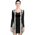 Oriental Black White Long Sleeve Velvet Bodycon Dress - dresses - Sharon Tatem LLC.