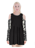 Oriental Velvet Long Sleeve Shoulder Cutout Dress - dresses - Sharon Tatem LLC.