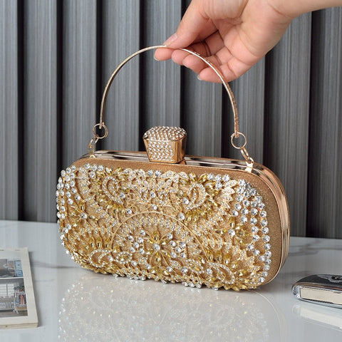 2022 Diamond Evening Clutch Bag For Women Wedding Golden Clutch Purse Chain Shoulder Bag Small Party Handbag With Metal Handle - Home - Sharon Tatem LLC.