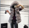2022 Winter Sleeveless Artificial Fox Fur Coat Gilet Faux Fur Jacket Female Solid Color Fur Warm Vest  with Hood  for Women - Vests & Waistcoats - Sharon Tatem LLC.