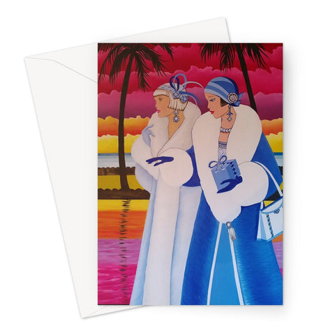 Palm Beach Blue Art Deco Greeting Card - Prints - Sharon Tatem LLC.