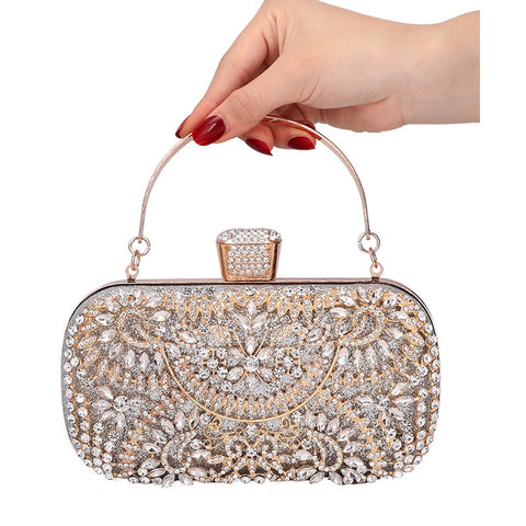 Diamond Evening Clutch Bag For Women Wedding Golden Clutch Purse Chain Shoulder Bag Small Party Handbag With Metal Handle - Home - Sharon Tatem LLC.