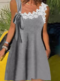 Black Dress Elegant Casual Tie-up Bow Mini Party Dress Women Summer One Shoulder Lace Patchwork Dress New Fashion Chic Straight Beach Dress - Home - Sharon Tatem LLC.