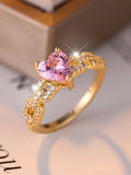 Heart Engagement Ring Elegant Pink Crystal Heart Stone Ring Romantic Love Heart Engagement Rings For Women Dainty Gold Color Wedding Band Boho Jewelry - heart ring, ring, jewelry, gold ring, pink ring - Sharon Tatem LLC.