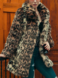 Leopard Print Faux Fur Coat Women 2022 Winter Long Sleeve Turn-down Collar Warm Thick Long Fluffy Jackets Streetwear - Home - Sharon Tatem LLC.