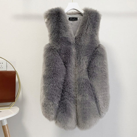 Faux Fur Sleeveless Vest Jacket Autumn Winter Elegant Fashion Vest Style Fashion Long Female Solid Color Autumn 2022 - Vests & Waistcoats - Sharon Tatem LLC.