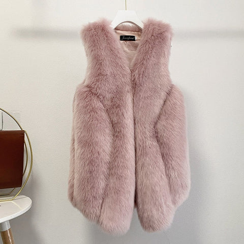 Faux Fur Sleeveless Vest Jacket Autumn Winter Elegant Fashion Vest Style Fashion Long Female Solid Color Autumn 2022 - Vests & Waistcoats - Sharon Tatem LLC.