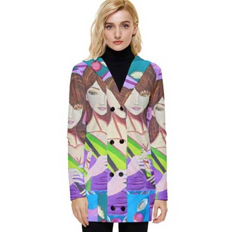 Sixties Inspired Graphic Coats Button Up Hooded Coat - skirts - Sharon Tatem LLC.