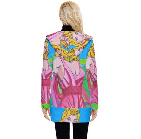 Sixties Graphics Button Up Hooded Coat Julia - skirts - Sharon Tatem LLC.