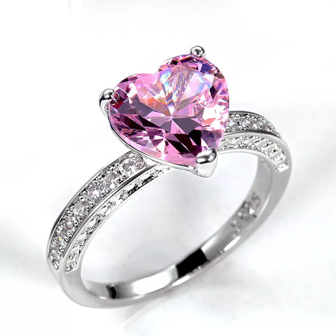 Heart Engagement Ring Luxury Solitaire Women Heart Engagement Rings AAA Pink Cubic Zirconia Proposal Rings For Girlfriend Anniversary Gift -  - Sharon Tatem LLC.