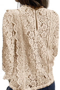 V Collar Hollow Out Flower Lace Patchwork Shirt Femme Blusas All-match Women Lace Blouse Button White Top - Blouse - Sharon Tatem LLC.