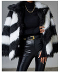 Black Faux Rabbit Fur Coat Luxury Fur Coat Artificial Fur Stitching Jackets Women Turn-down Collar Coat Plush Over Coats - Faux Fur - Sharon Tatem LLC.