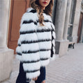 Winter Black and white striped faux fur coat fur coats Women Elegant Fur Coat Brand fashionLong Sleeve Collarless Casual Woman - Faux Fur - Sharon Tatem LLC.