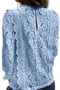 V Collar Hollow Out Flower Lace Patchwork Shirt Femme Blusas All-match Women Lace Blouse Button White Top - Blouse - Sharon Tatem LLC.