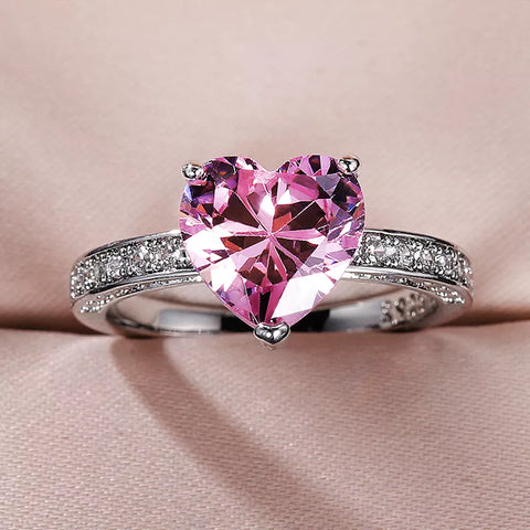 Heart Engagement Ring Luxury Solitaire Women Heart Engagement Rings AAA Pink Cubic Zirconia Proposal Rings For Girlfriend Anniversary Gift -  - Sharon Tatem LLC.
