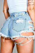 Hot sale summer woman sexy Ripped denim shorts high waist irregular tassel slim shorts jeans S-2XL drop shipping - Shorts - Sharon Tatem LLC.