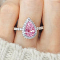 Pink Ring Crystal Waterdrop Cubic Zircon Rings for Women Classic Design Eternity Wedding Engagement Rings Silver Color Jewelry -  - Sharon Tatem LLC.