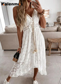 Long Dress Women Casual Dresses Maxi Vestidos Sleeveless Tassel Lace Big Hem Loose Party Night Club Sling Feminino Summer White -  - Sharon Tatem LLC.