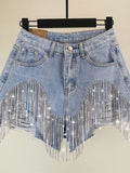 Summer Ripped Jeans Short Femme High Waist Diamond Tassel Y2k Casual Bottoms For Ladies Denim Shorts Women Clothing Fashion - Shorts - Sharon Tatem LLC.
