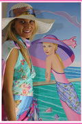 Silk Scarf Palm Beach Purple Printed Silk Satin Scarf with Fringe - Silk Scarf - Sharon Tatem LLC.