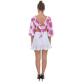 Floral Top Pink Roses on White Chiffon Lovely Open Back Chiffon Tie - tops - Sharon Tatem LLC.