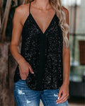 Vintage Sexy Women Sequin Vest Sleeveless Loose Camisole Casual V-Neck Tank Tops Fashion Loose Pullover Blouse - Camis - Sharon Tatem LLC.