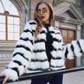 Winter Black and white striped faux fur coat fur coats Women Elegant Fur Coat Brand fashionLong Sleeve Collarless Casual Woman - Faux Fur - Sharon Tatem LLC.