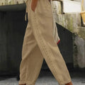 Women Fashion Embroidered Lace Straight Trousers Casual Drawstring Elastic Waist Pockets Pants Ladies Vintage Loose Long Pants - Pants - Sharon Tatem LLC.