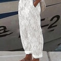 Women Fashion Embroidered Lace Straight Trousers Casual Drawstring Elastic Waist Pockets Pants Ladies Vintage Loose Long Pants - Pants - Sharon Tatem LLC.