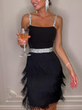 Evening Black Dress Fringed Slim Dress 2022 Summer Female Elegant Bodycon Waist Backless Party Outfits - Home - Sharon Tatem LLC.
