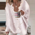 Soft Sweater V Neck Sweater Women Lace Fashion Sweater Winter Tops Casual Long Sleeve Loose Pullover - Pullovers - Sharon Tatem LLC.
