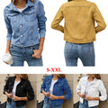 Women's Denim Jackets Fashion Female Casual Long Sleeve Lapel Solid Button Down Chest Pocket Slim Jean Jacket Fall Winter Coat - fashion-hoodies - Sharon Tatem LLC.