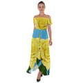 Yellow Aqua Rose Off Shoulder Open Front Chiffon Dress - FullDress - Sharon Tatem LLC.