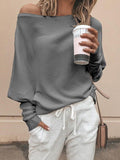 Loose sweater tops pullover Fashion autumn off shoulder knitted sweater  white -  - Sharon Tatem LLC.