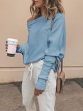 Loose sweater tops pullover Fashion autumn off shoulder knitted sweater  white -  - Sharon Tatem LLC.
